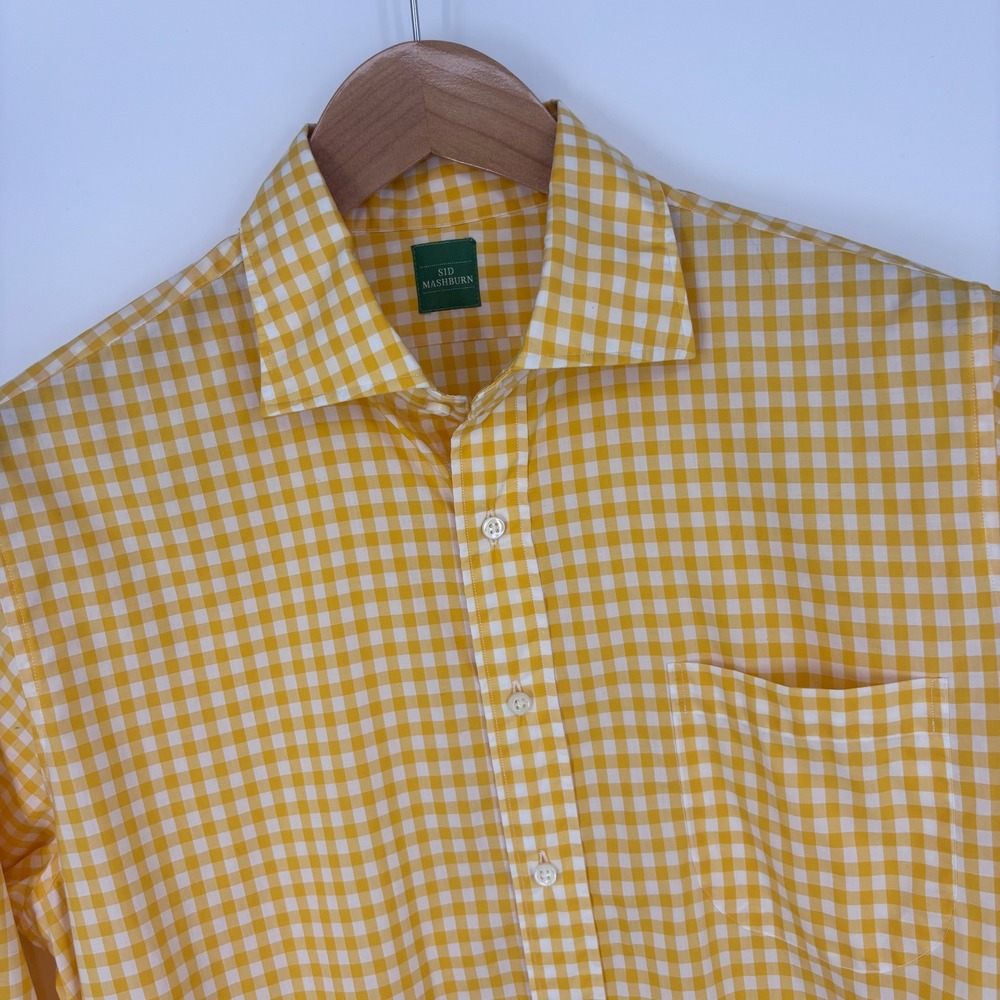 Sid Mashburn Gingham Shirt Mens M Yellow Check Cotton Button Up Preppy Ivy